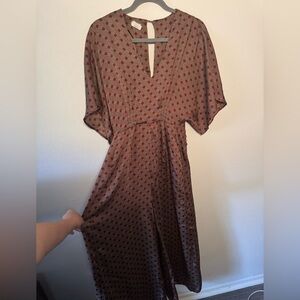 Elegant Red Patterned Romper With Belt